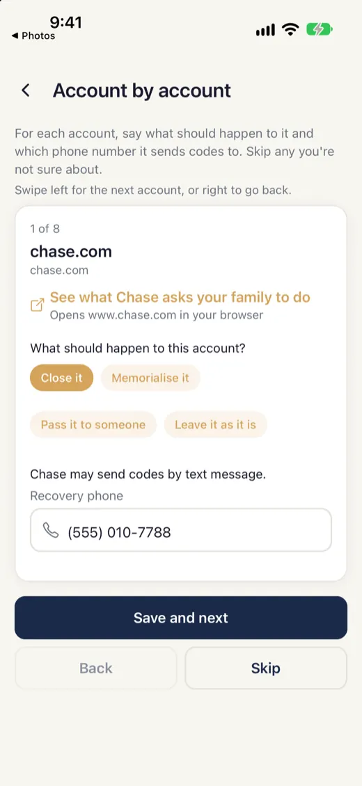Choosing what happens to one account