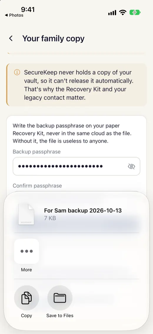 Saving the copy to Files