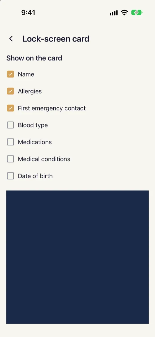 A list of details to include, with some switched on