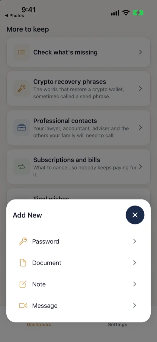 The add message screen