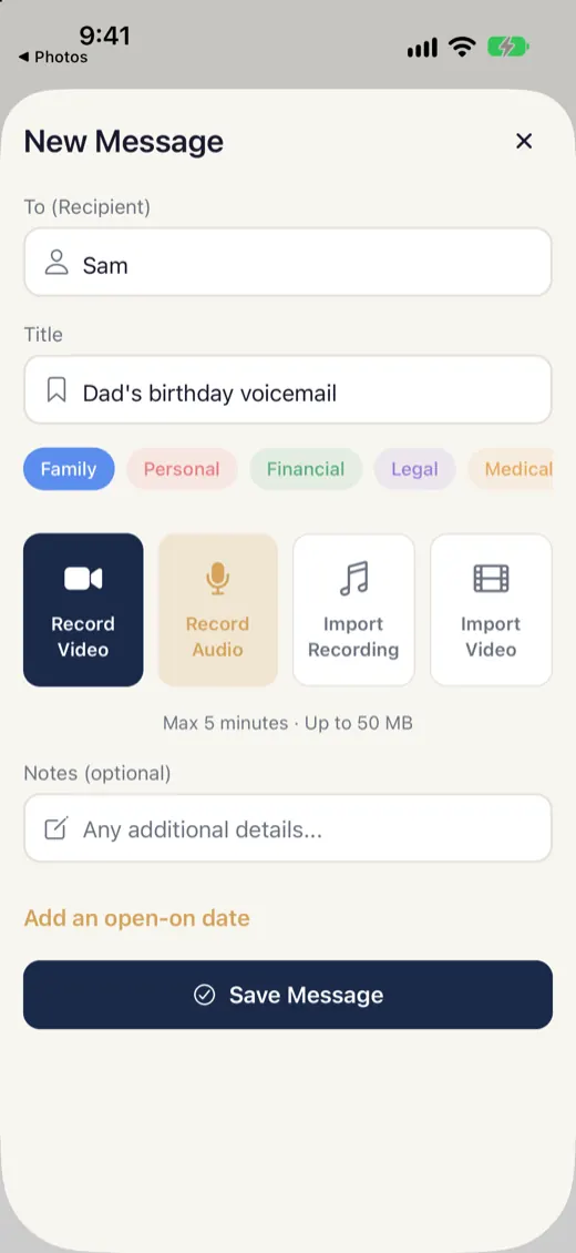 The Import a recording button